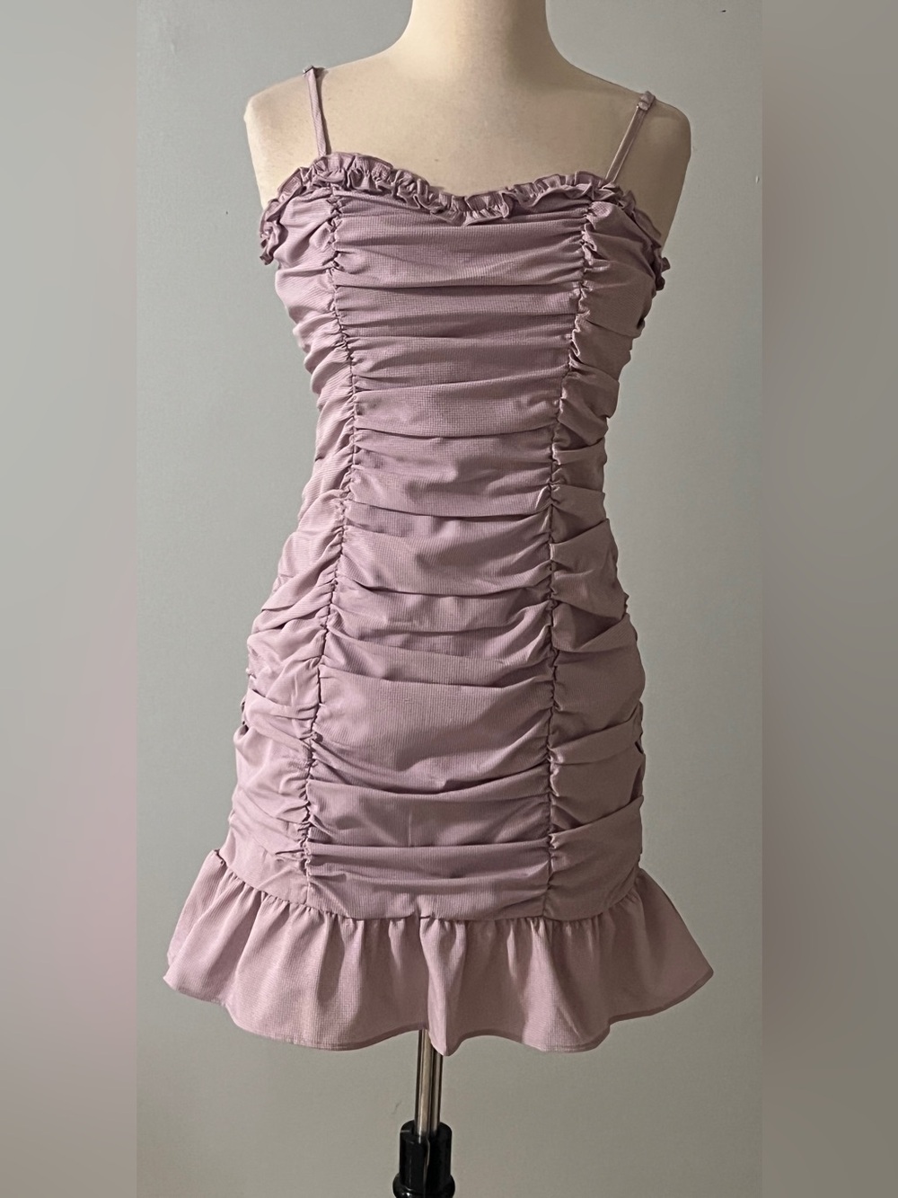 Papaya Pink Ruched Bow Back Ruffle Mini Dress Size S Coquette Y2K